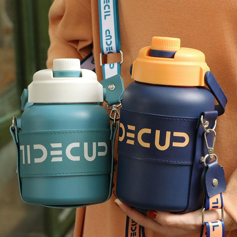 in stock 316 Stainless Steel Large Capacity Thermos Pot Portable Lacquer Straw Water Cup Student Outdoor Sports Kettle Merch Eternally