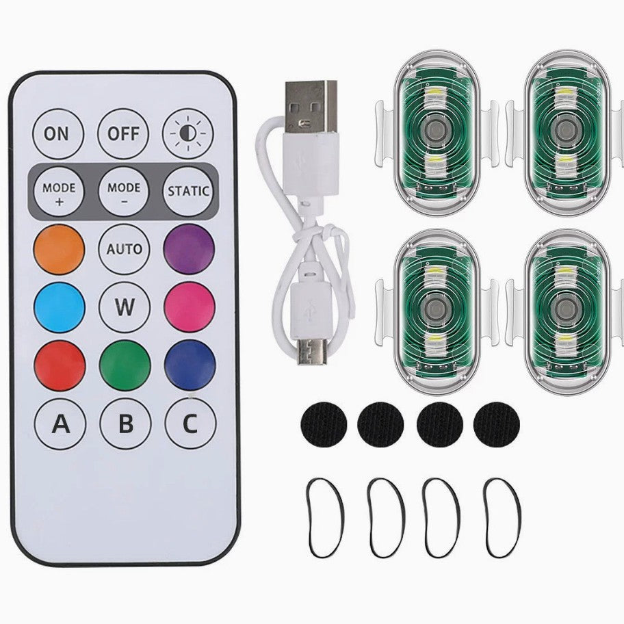 Cross-border new motorcycle electric vehicle night warning light wireless remote control aircraft light colorful anti-collision induction light Merch Eternally
