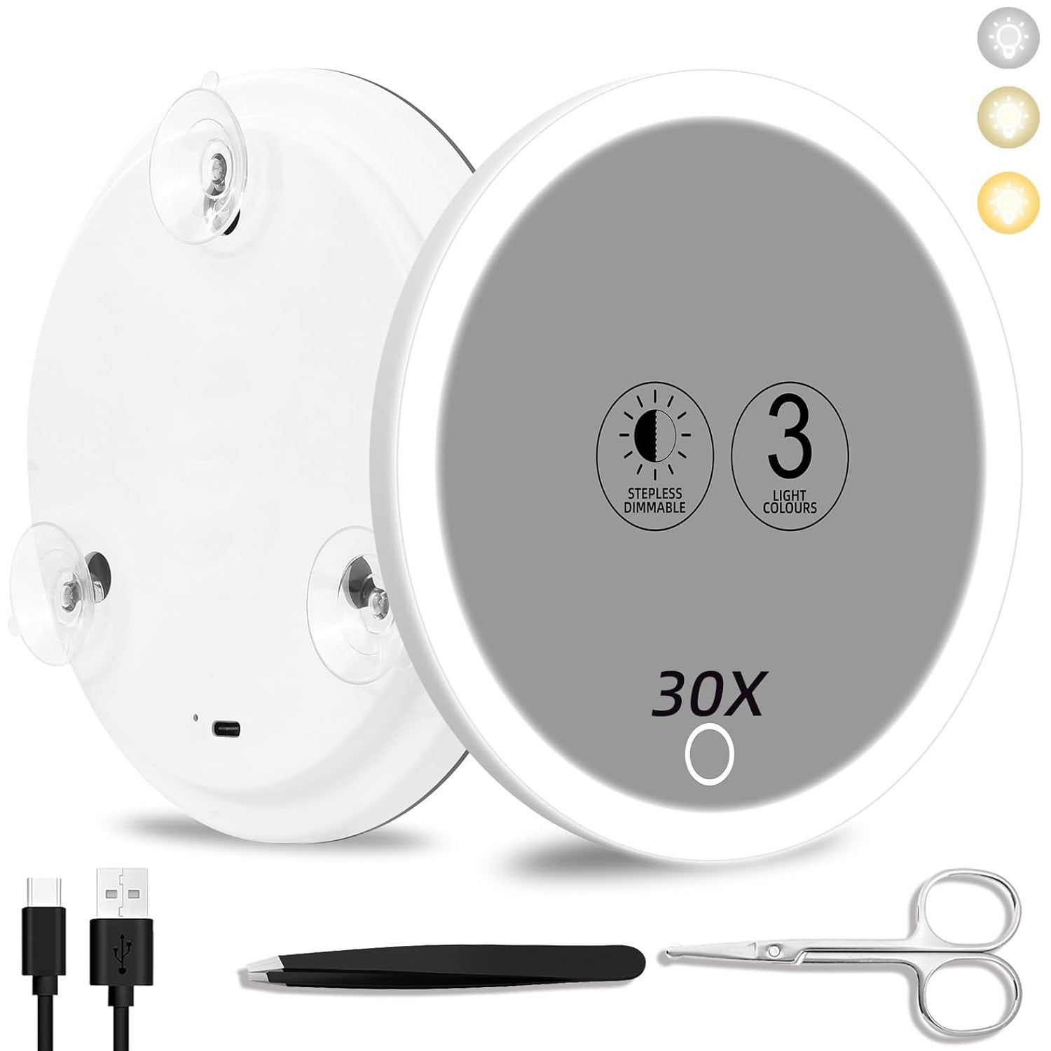 New 30 times magnification makeup mirror charging led light with lamp 360 degree bracket with lamp mirror 3 suction cup 10X20X Merch Eternally