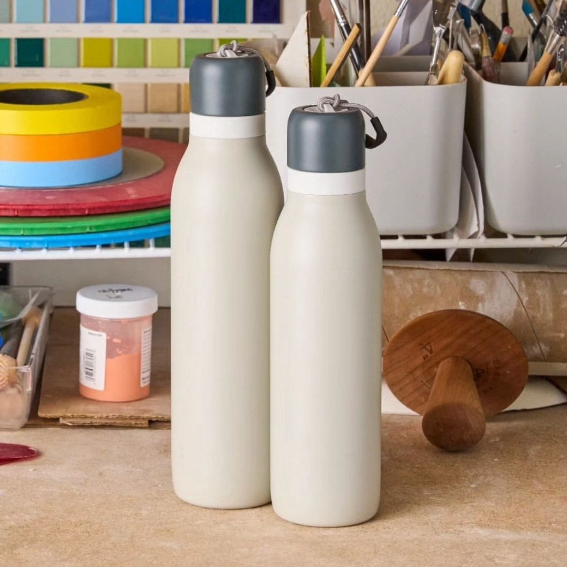 Stainless steel thermos mug Macaron color matching large capacity sports water bottle ins fashion outdoor portable with portable cup Merch Eternally