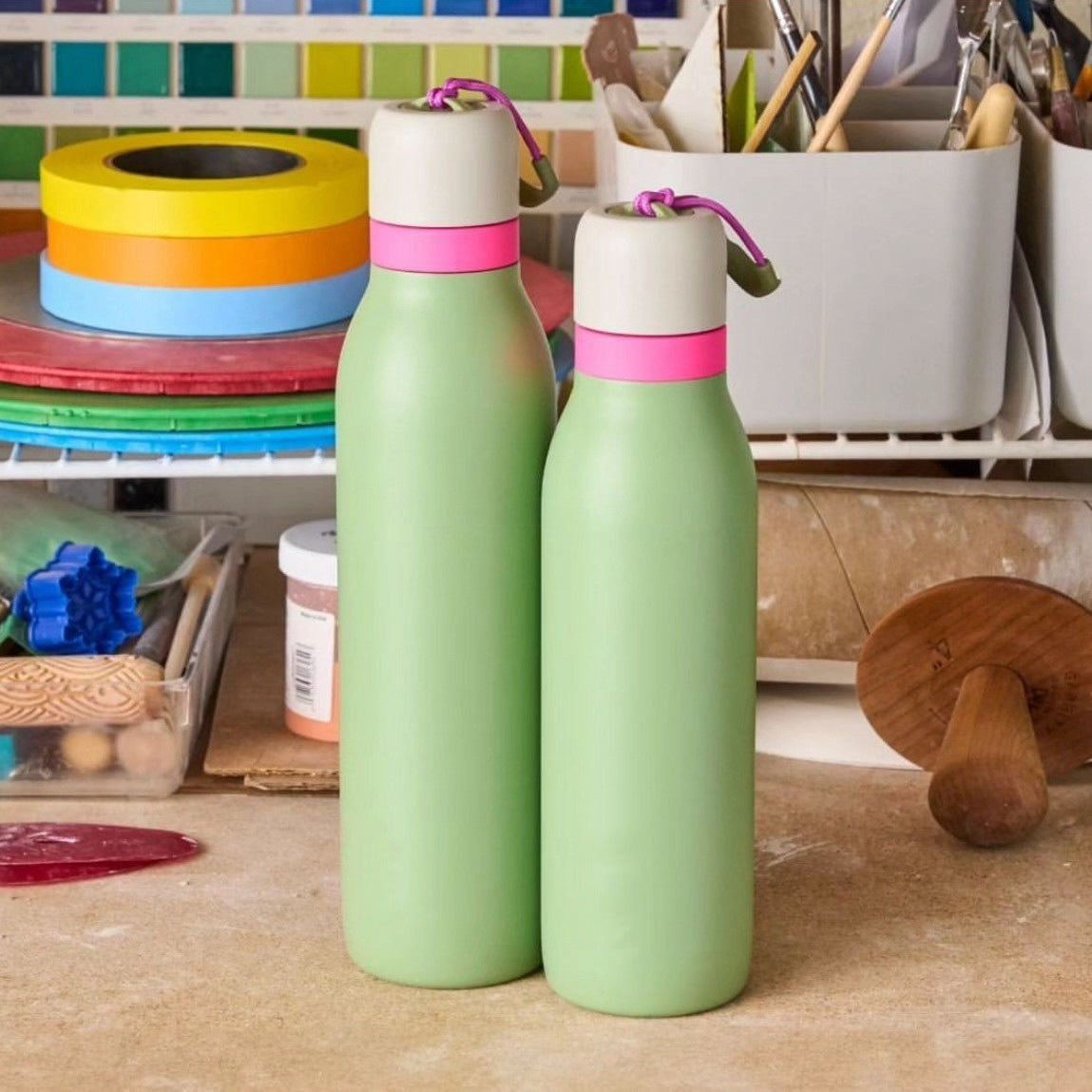 Stainless steel thermos mug Macaron color matching large capacity sports water bottle ins fashion outdoor portable with portable cup Merch Eternally
