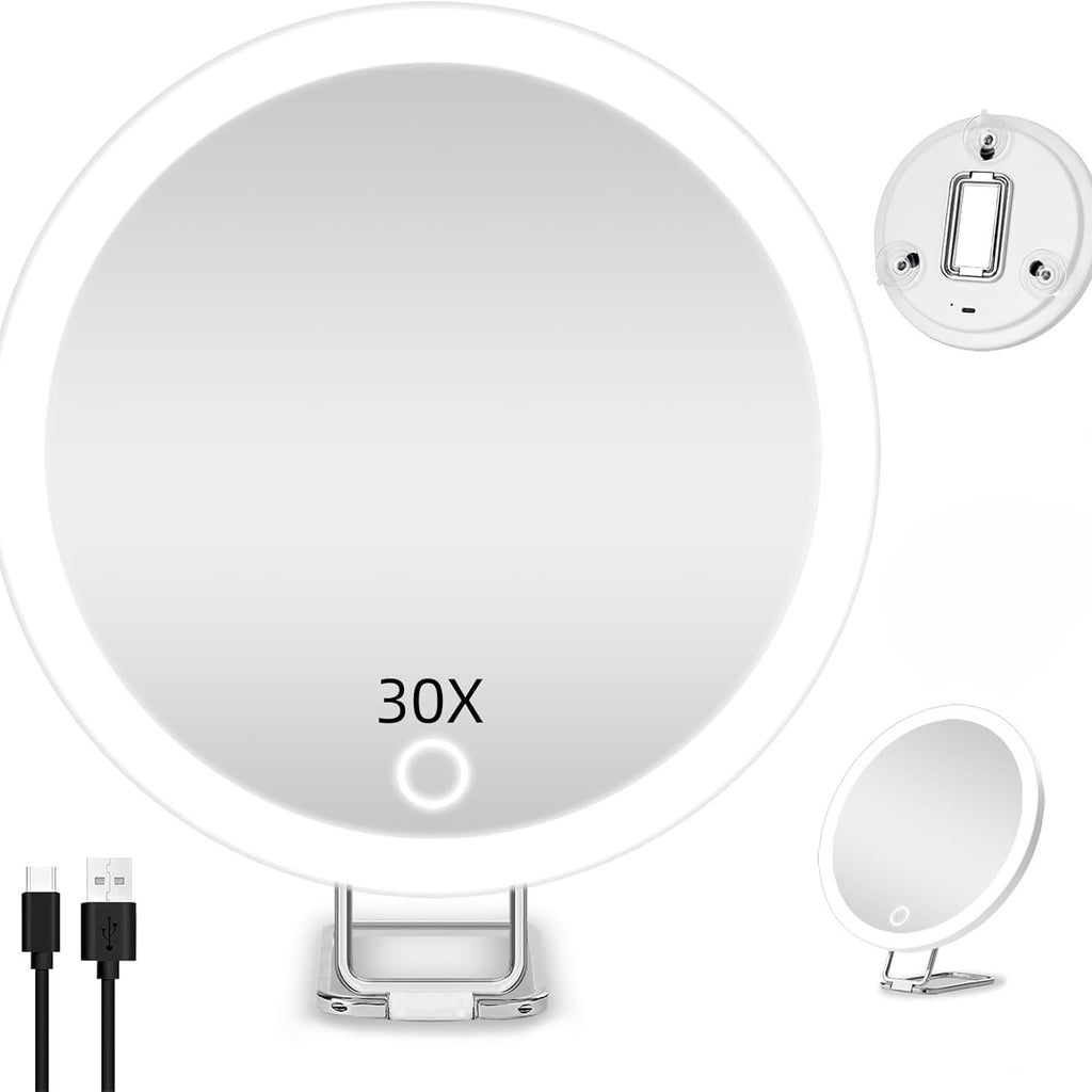 New 30 times magnification makeup mirror charging led light with lamp 360 degree bracket with lamp mirror 3 suction cup 10X20X Merch Eternally
