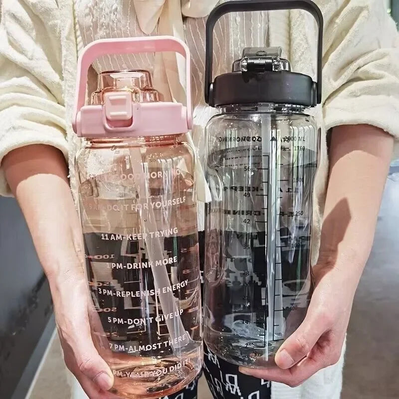 2 Liters Plastic Kettle Large Portable Travel Water Bottle with Straw  Sports Fitness Cup High Value Big Fat Cup Adult Universal Merch Eternally