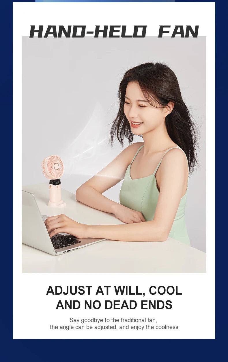 5 Speed USB Mini Handheld Fan Foldable Rechargeable Display Screen Phone Stand