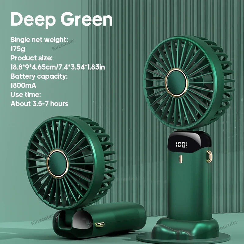 5 Speed USB Mini Handheld Fan Foldable Rechargeable Display Screen Phone Stand