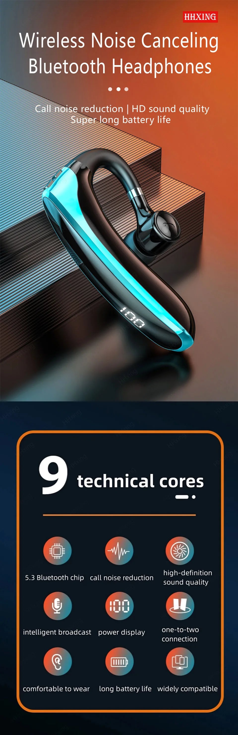Wireless Bluetooth Headphones With Microphon Earphone ENC Noise Cancelling Handsfree Talking Headset Busines Auriculares Driving Merch Eternally