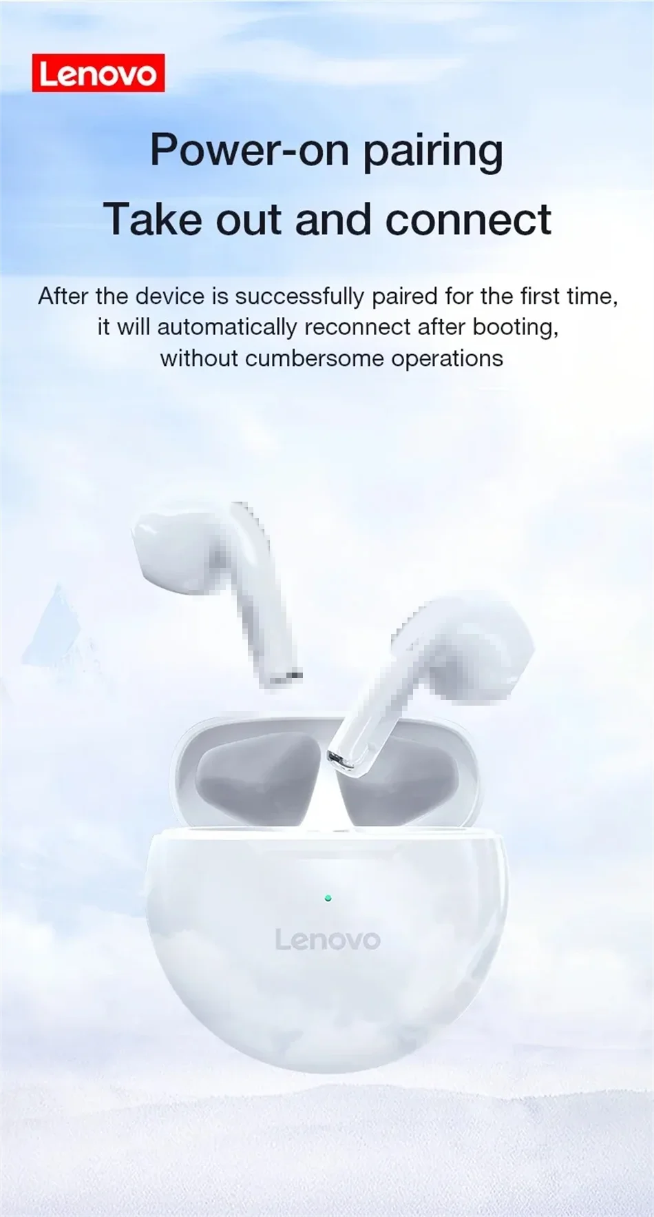 Lenovo HT38 TWS Sport Earphones, Mini Wireless Bluetooth Headset, HiFi Stereo Bass Fast Charging Case Sweatproof Running Earbuds Merch Eternally