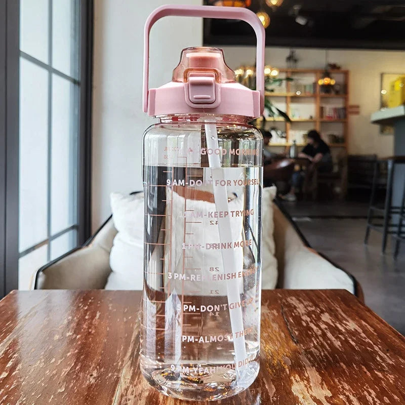 2 Liters Plastic Kettle Large Portable Travel Water Bottle with Straw  Sports Fitness Cup High Value Big Fat Cup Adult Universal Merch Eternally