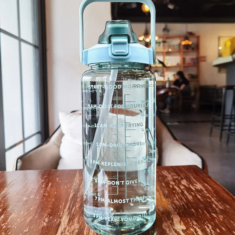 2 Liters Plastic Kettle Large Portable Travel Water Bottle with Straw  Sports Fitness Cup High Value Big Fat Cup Adult Universal Merch Eternally