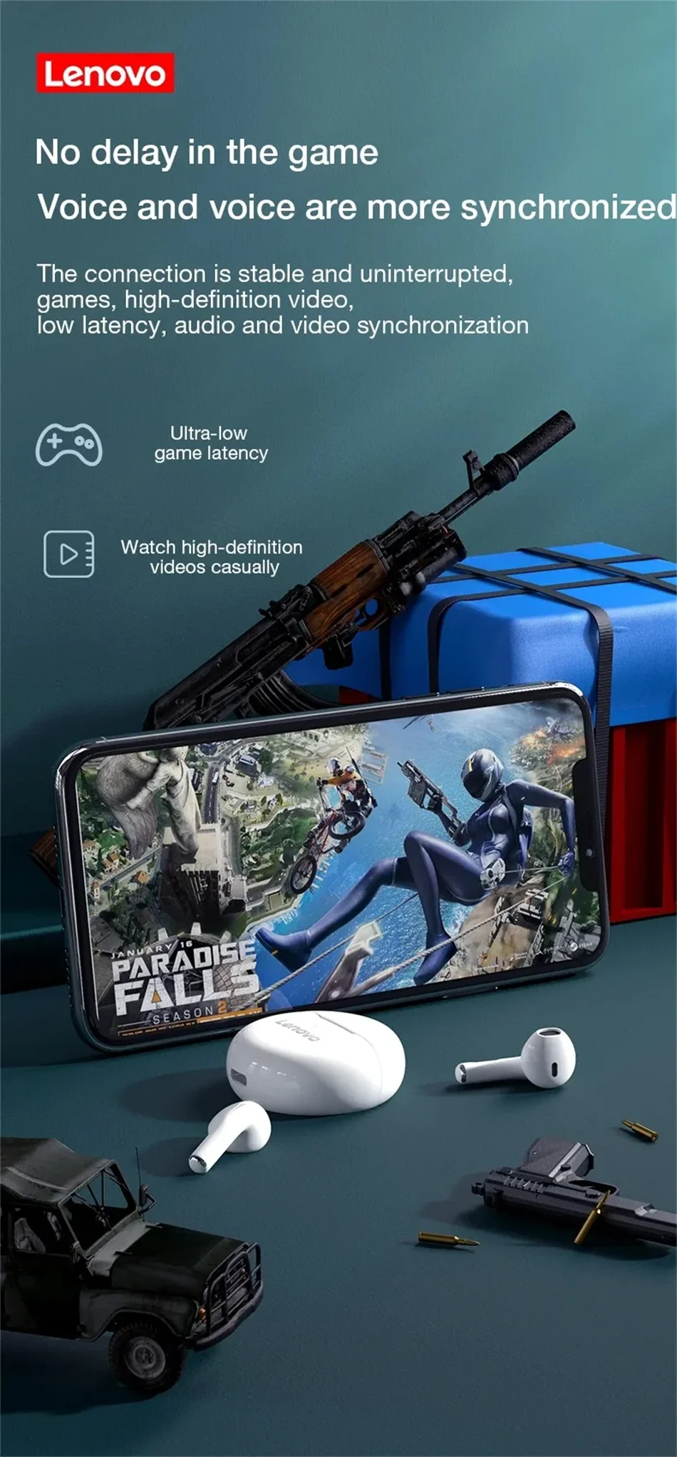 Lenovo HT38 TWS Sport Earphones, Mini Wireless Bluetooth Headset, HiFi Stereo Bass Fast Charging Case Sweatproof Running Earbuds Merch Eternally