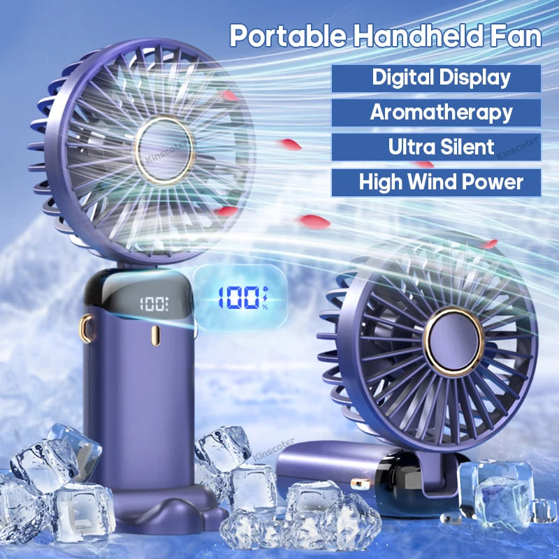 5 Speed USB Mini Handheld Fan Foldable Rechargeable Display Screen Phone Stand