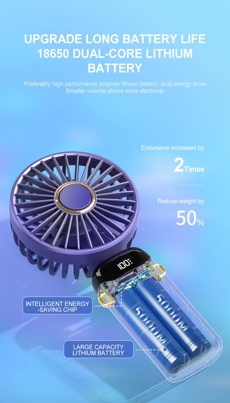 5 Speed USB Mini Handheld Fan Foldable Rechargeable Display Screen Phone Stand