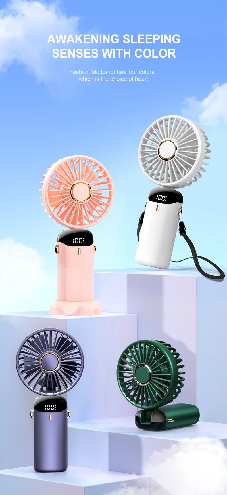 5 Speed USB Mini Handheld Fan Foldable Rechargeable Display Screen Phone Stand