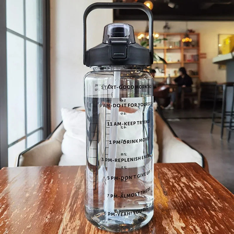 2 Liters Plastic Kettle Large Portable Travel Water Bottle with Straw  Sports Fitness Cup High Value Big Fat Cup Adult Universal Merch Eternally