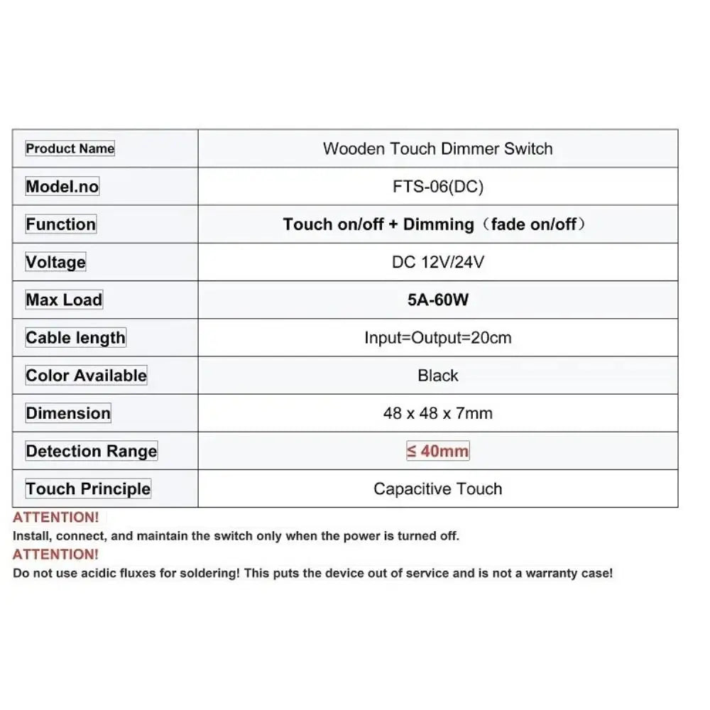 Durable DC12V 24V Smart Sensor Penetrable 5A 60W Touch Switch Wood Board LED Light Switch for Cabinet LED Light Merch Eternally