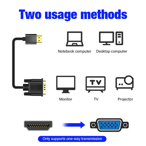 1080P HDMI Input To VGA Output Video Adapter Cable For HDTV PC Laptop Xbox PS5 Monitor Projector Converter 0.5m 1m 1.5m 2m 3m 5m Merch Eternally