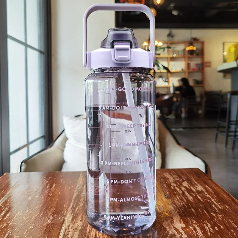 2 Liters Plastic Kettle Large Portable Travel Water Bottle with Straw  Sports Fitness Cup High Value Big Fat Cup Adult Universal Merch Eternally