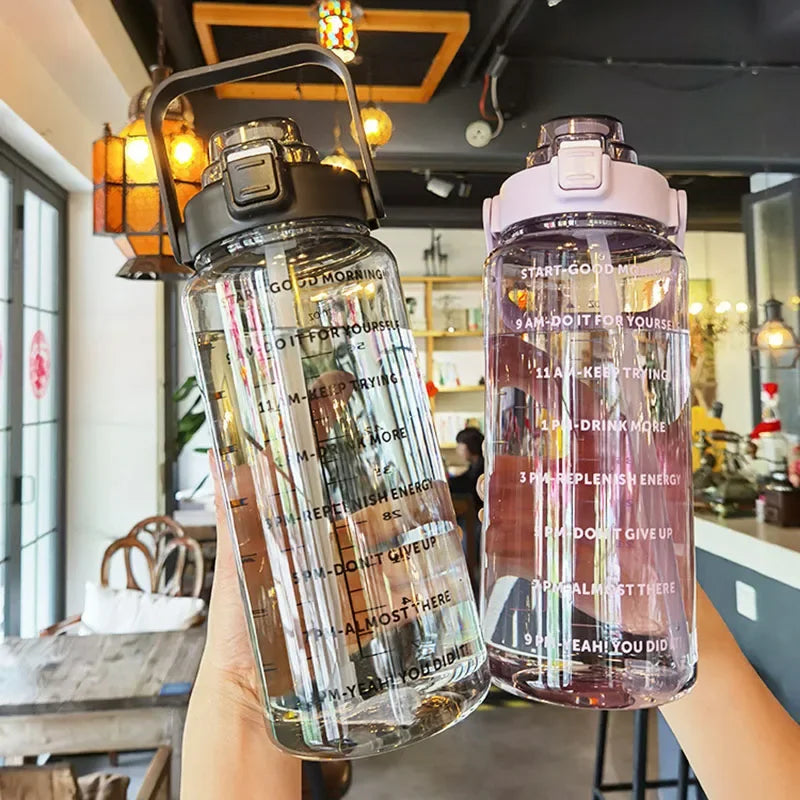 2 Liters Plastic Kettle Large Portable Travel Water Bottle with Straw  Sports Fitness Cup High Value Big Fat Cup Adult Universal Merch Eternally