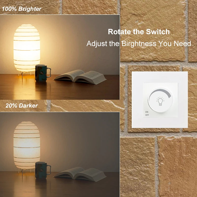 EU Wallpad Incandescent Halogen Light Dimmer Switch Rotary Knob Adjustable Brightness Controller Plastic Frame for LED Bulb Merch Eternally