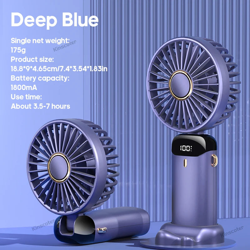 5 Speed USB Mini Handheld Fan Foldable Rechargeable Display Screen Phone Stand