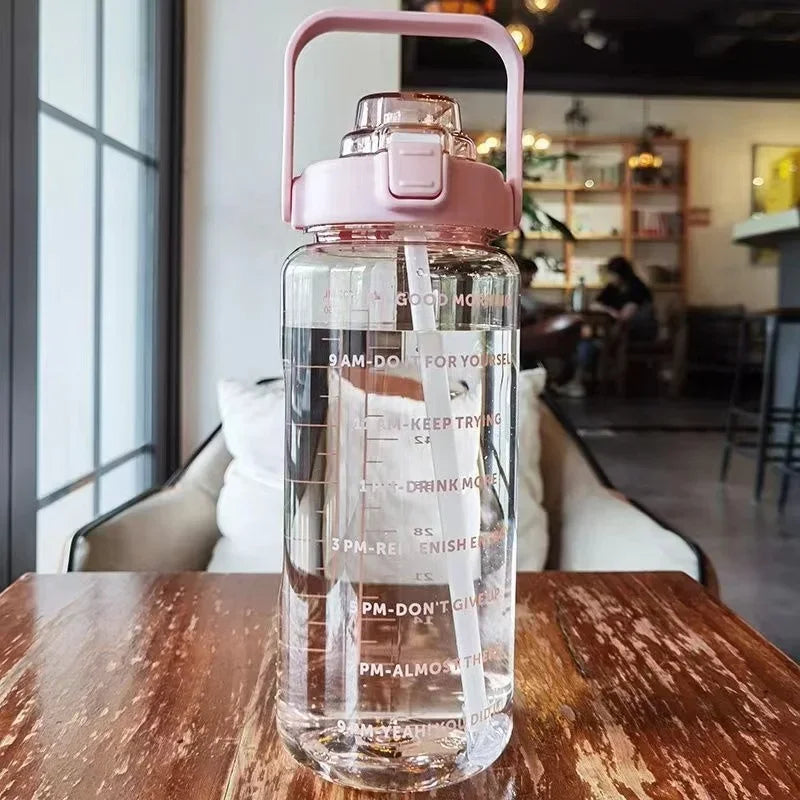2 Liters Plastic Kettle Large Portable Travel Water Bottle with Straw  Sports Fitness Cup High Value Big Fat Cup Adult Universal Merch Eternally