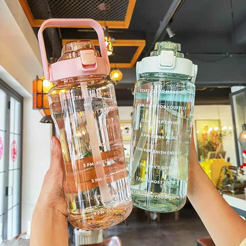 2 Liters Plastic Kettle Large Portable Travel Water Bottle with Straw  Sports Fitness Cup High Value Big Fat Cup Adult Universal Merch Eternally