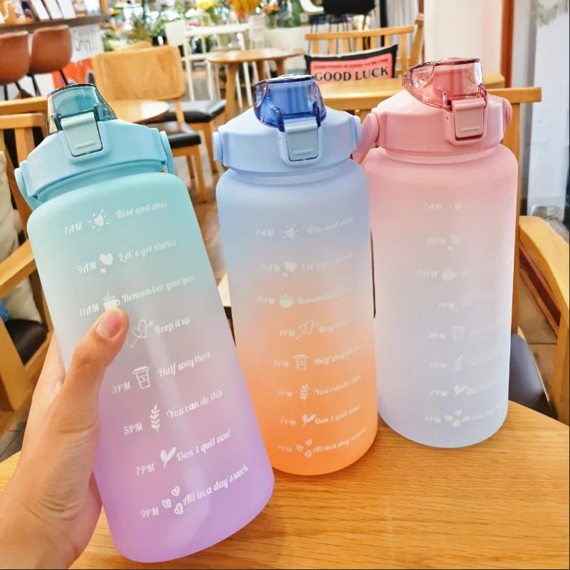 2 Liter Water Bottle Stay Hydrated Motivated Leak proof Plastic Sport Bottle Reminder Times Sports Outdoor Fitness Office Indoor Merch Eternally