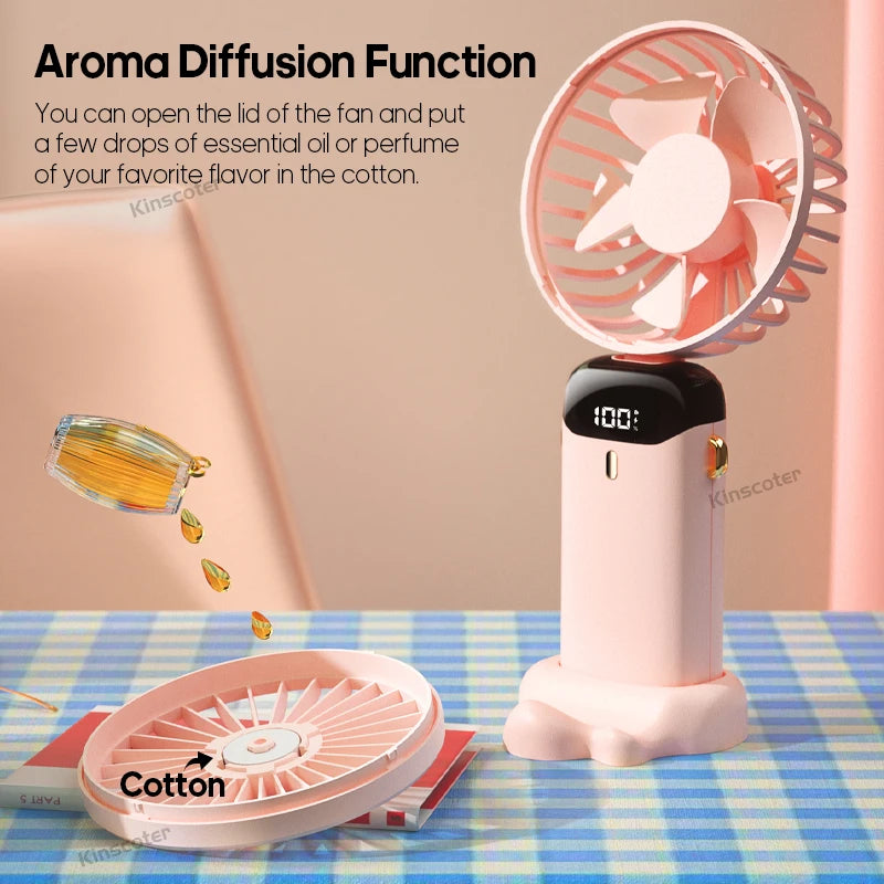 5 Speed USB Mini Handheld Fan Foldable Rechargeable Display Screen Phone Stand