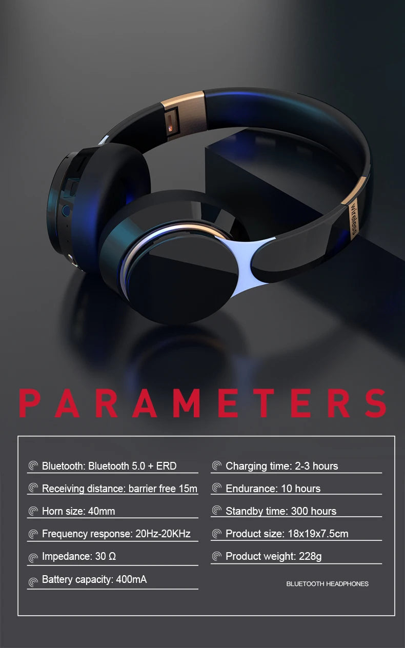 Headphones Bluetooth Wireless Headsets With Mic Music Gaming Sports Earpieces Great Bass Earphones Foldable Support TF SD-Card Merch Eternally