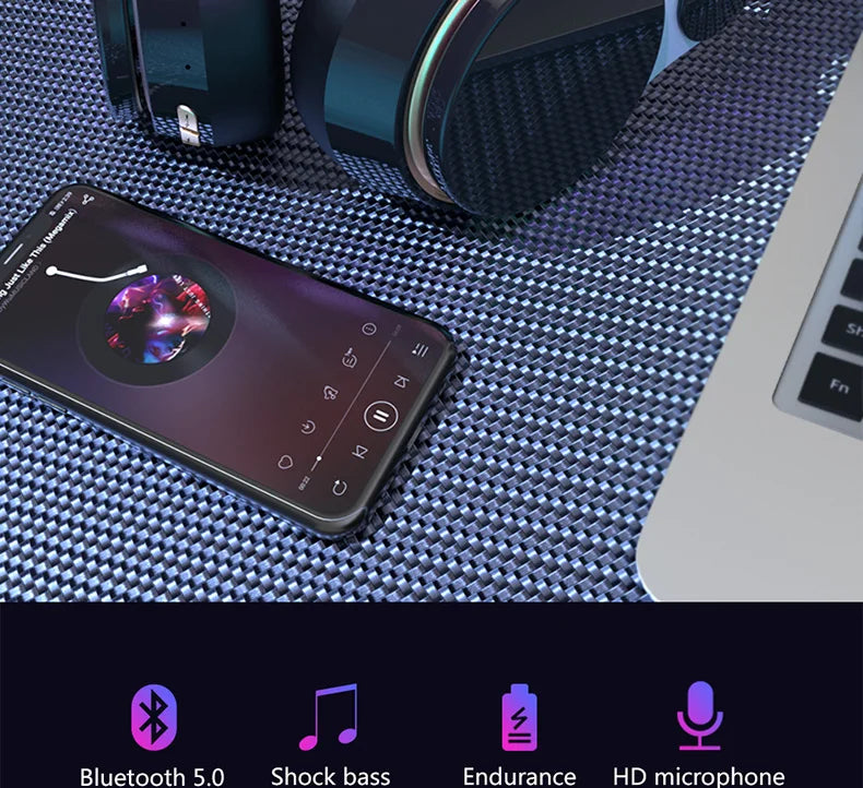 Headphones Bluetooth Wireless Headsets With Mic Music Gaming Sports Earpieces Great Bass Earphones Foldable Support TF SD-Card Merch Eternally