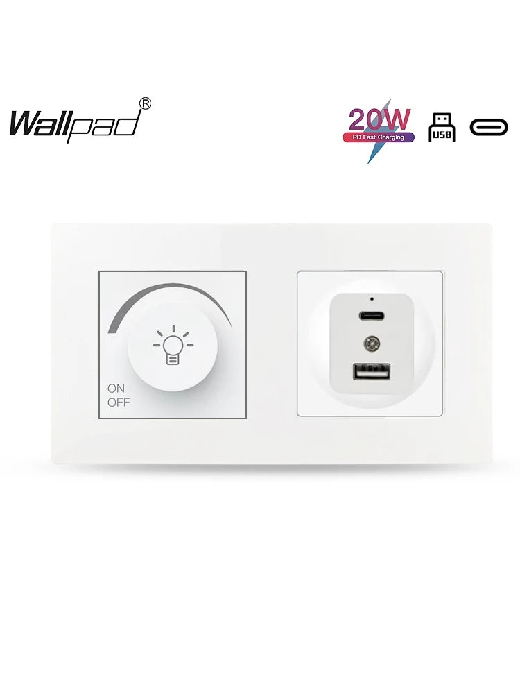 EU Wallpad Incandescent Halogen Light Dimmer Switch Rotary Knob Adjustable Brightness Controller Plastic Frame for LED Bulb Merch Eternally