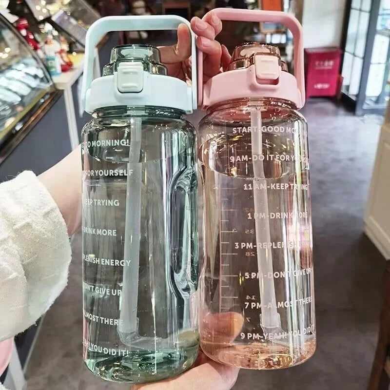 2 Liters Plastic Kettle Large Portable Travel Water Bottle with Straw  Sports Fitness Cup High Value Big Fat Cup Adult Universal Merch Eternally