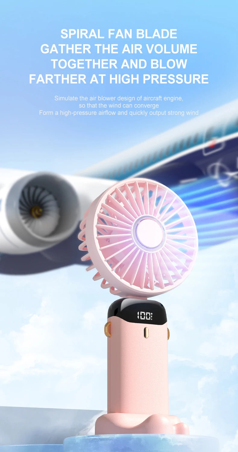 5 Speed USB Mini Handheld Fan Foldable Rechargeable Display Screen Phone Stand