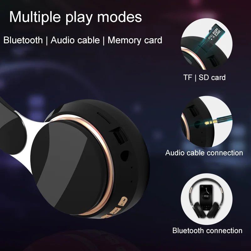Headphones Bluetooth Wireless Headsets With Mic Music Gaming Sports Earpieces Great Bass Earphones Foldable Support TF SD-Card Merch Eternally
