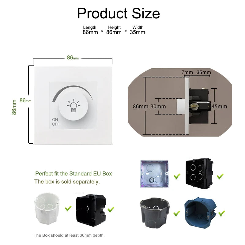 EU Wallpad Incandescent Halogen Light Dimmer Switch Rotary Knob Adjustable Brightness Controller Plastic Frame for LED Bulb Merch Eternally