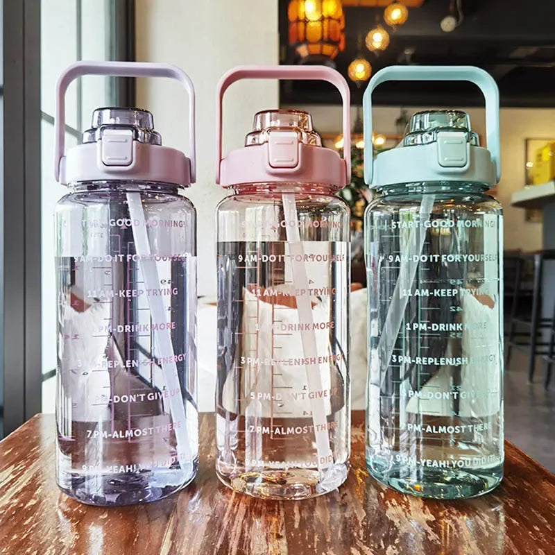 2 Liters Plastic Kettle Large Portable Travel Water Bottle with Straw  Sports Fitness Cup High Value Big Fat Cup Adult Universal Merch Eternally