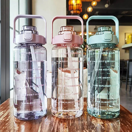 2 Liters Plastic Kettle Large Portable Travel Water Bottle with Straw  Sports Fitness Cup High Value Big Fat Cup Adult Universal Merch Eternally