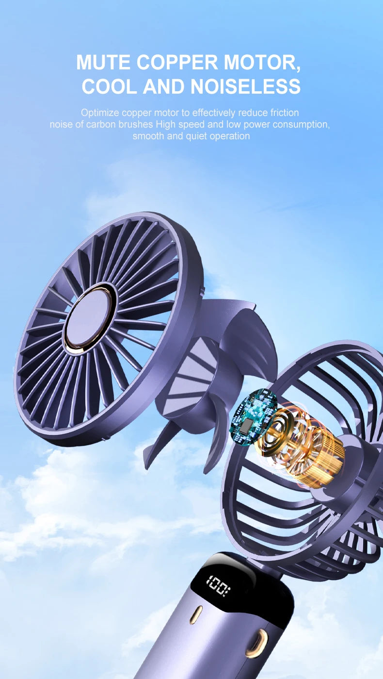 5 Speed USB Mini Handheld Fan Foldable Rechargeable Display Screen Phone Stand
