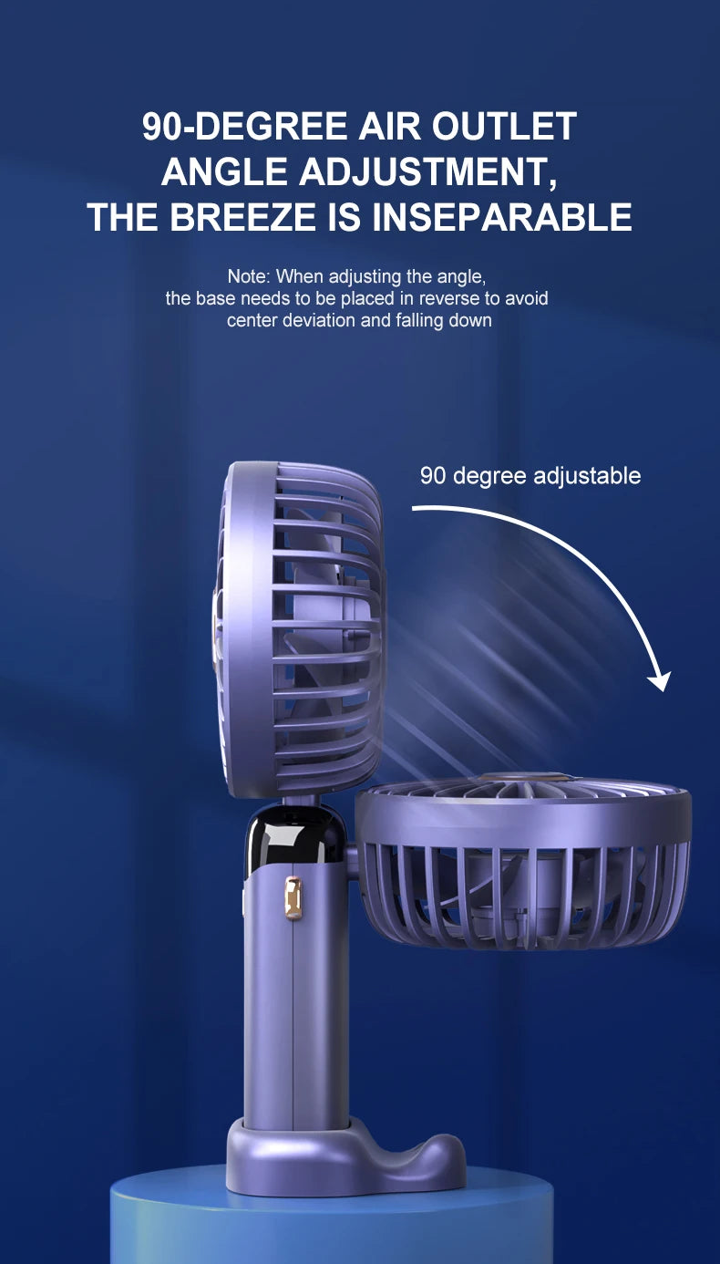 5 Speed USB Mini Handheld Fan Foldable Rechargeable Display Screen Phone Stand