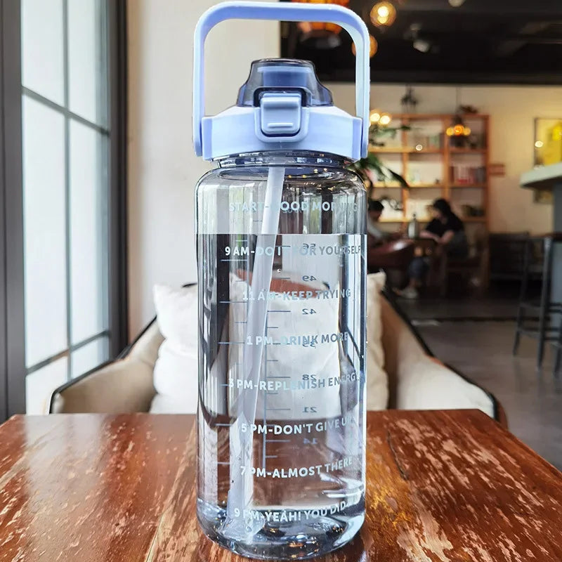 2 Liters Plastic Kettle Large Portable Travel Water Bottle with Straw  Sports Fitness Cup High Value Big Fat Cup Adult Universal Merch Eternally