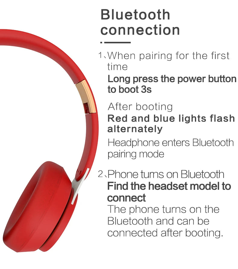 Headphones Bluetooth Wireless Headsets With Mic Music Gaming Sports Earpieces Great Bass Earphones Foldable Support TF SD-Card Merch Eternally
