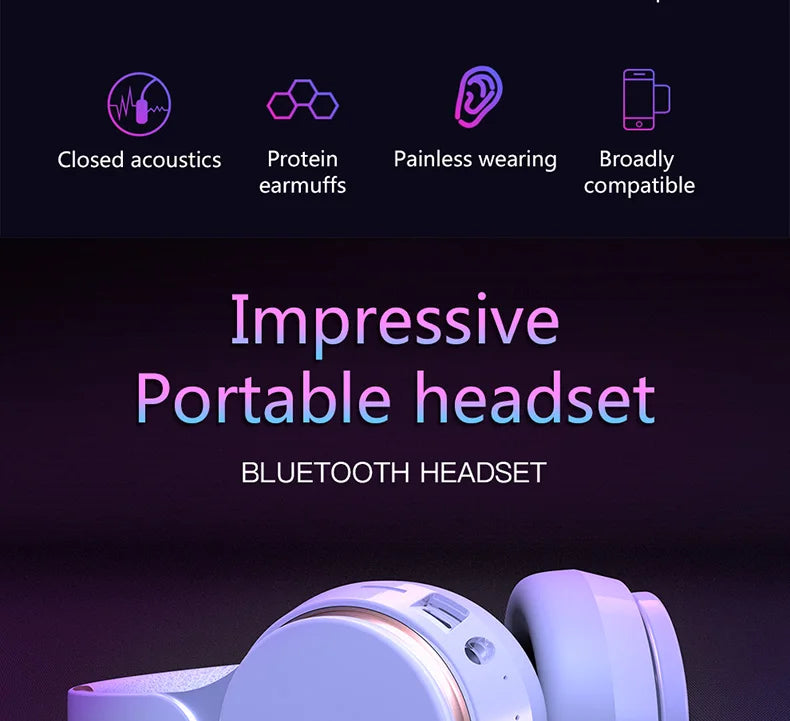 Headphones Bluetooth Wireless Headsets With Mic Music Gaming Sports Earpieces Great Bass Earphones Foldable Support TF SD-Card Merch Eternally