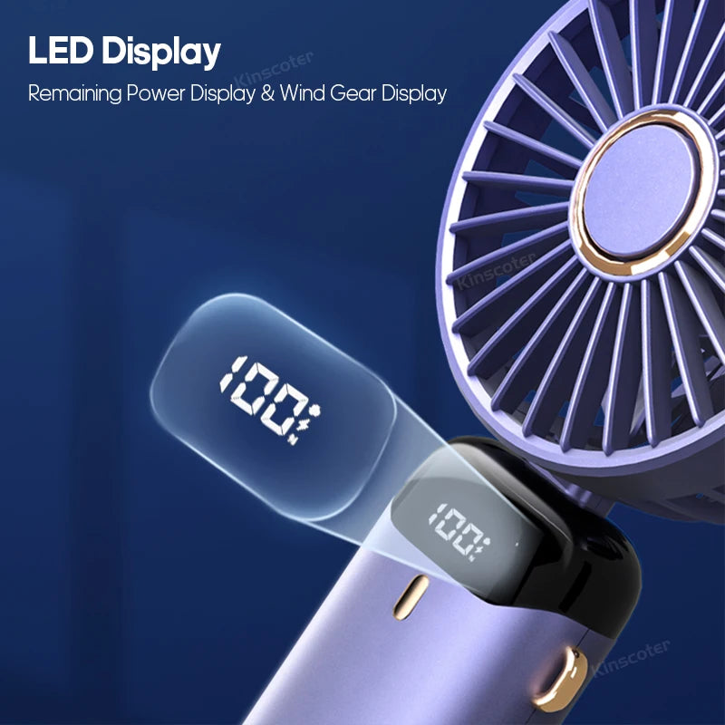 5 Speed USB Mini Handheld Fan Foldable Rechargeable Display Screen Phone Stand