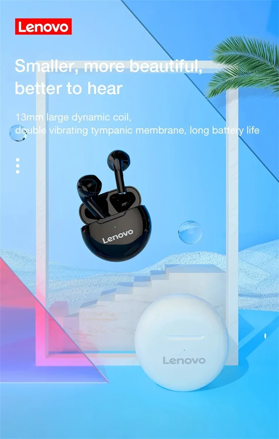 Lenovo HT38 TWS Sport Earphones, Mini Wireless Bluetooth Headset, HiFi Stereo Bass Fast Charging Case Sweatproof Running Earbuds Merch Eternally