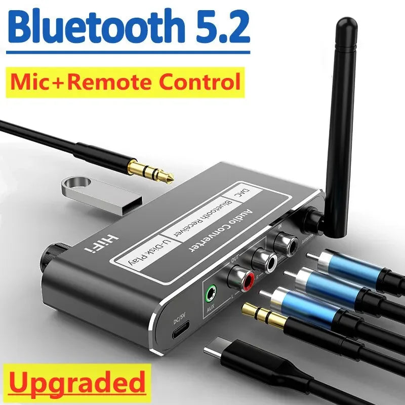 HIFI Bluetooth 5.2 Audio Receiver DAC Coaxial Digital To Analog Converter 3.5mm AUX RCA Mic U-Disk Jack Stereo Wireless Adapter Merch Eternally