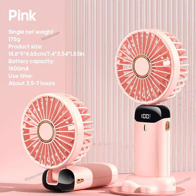5 Speed USB Mini Handheld Fan Foldable Rechargeable Display Screen Phone Stand