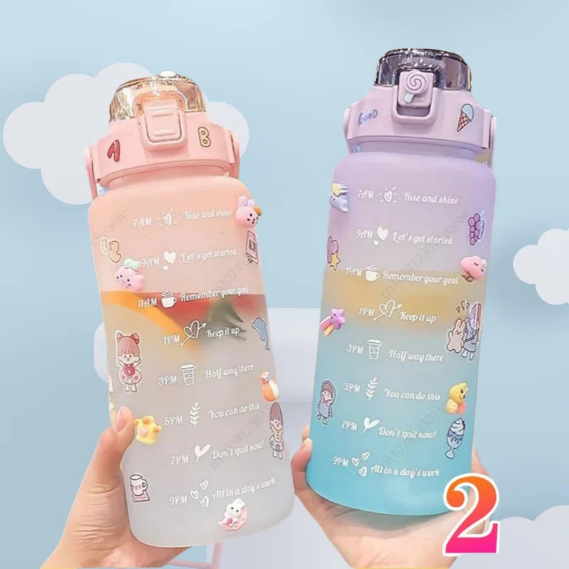2 Liter Water Bottle Stay Hydrated Motivated Leak proof Plastic Sport Bottle Reminder Times Sports Outdoor Fitness Office Indoor Merch Eternally