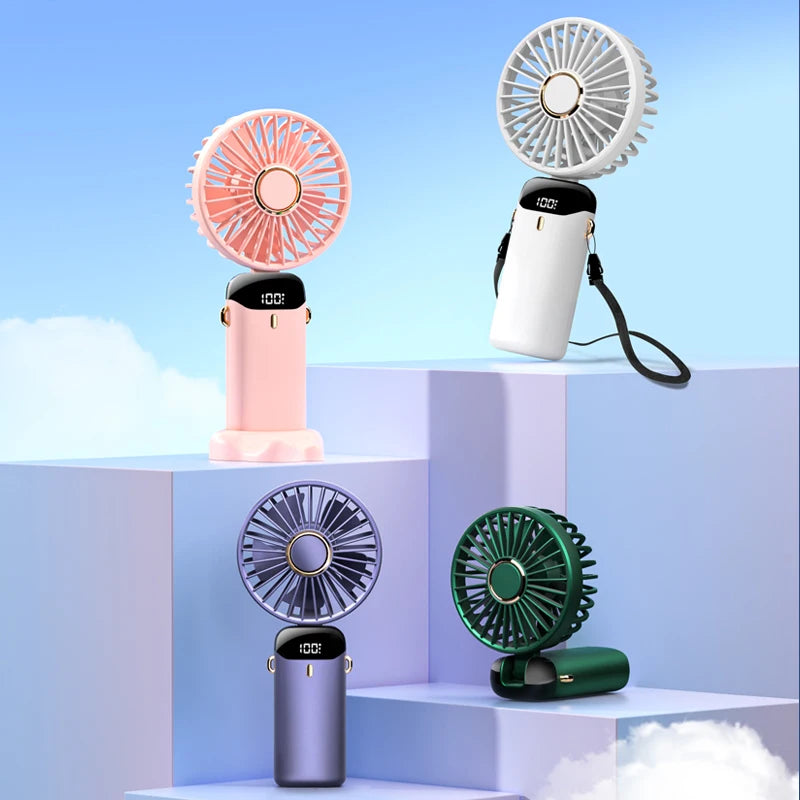 5 Speed USB Mini Handheld Fan Foldable Rechargeable Display Screen Phone Stand
